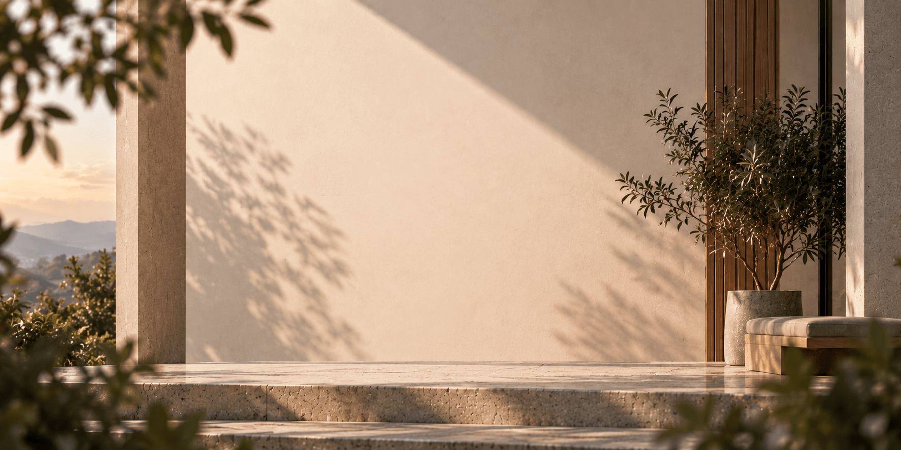 ZeloOS architectural terrace and peaceful landscape