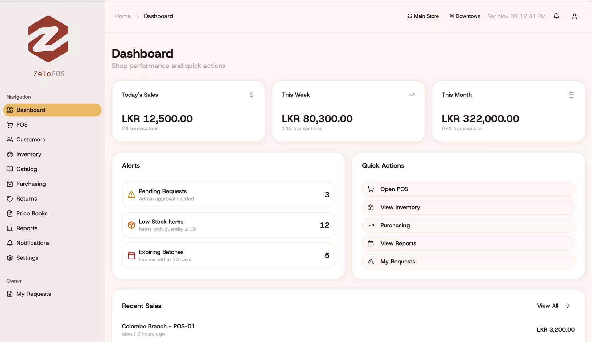 ZeloPOS interface overview showing analytics and point of sale capabilities