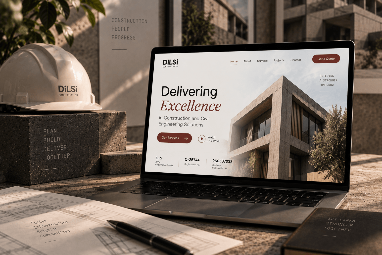 DiLSi Construction corporate engineering website mockup on laptop